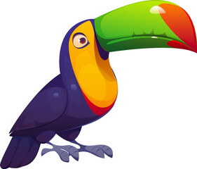 Fototapeta premium Brazil carnival party toucan character for Brazilian traditional festival, vector symbol. Brazil samba carnival cartoon toucan or tropical bird for dance festival or Carnaval do Brasil symbol