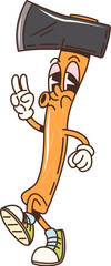 Cartoon groovy travel ax character. Lumberjack axe, woodworking tool cute hippie isolated vector personage or cartoon cheerful funky mascot. Ax or hatchet with wooden handle comical groovy character