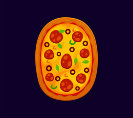 Fast food pizza meal cartoon alphabet font typeset digit 0 zero. Takeaway menu appetizer cartoon math typeset digit, street cafe vector alphabet font figure. Fast food snack alphabet typeface number