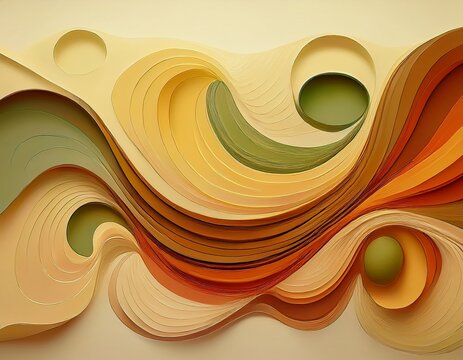 organic flowing shapes in earthy terracotta olive and mustard on cream background