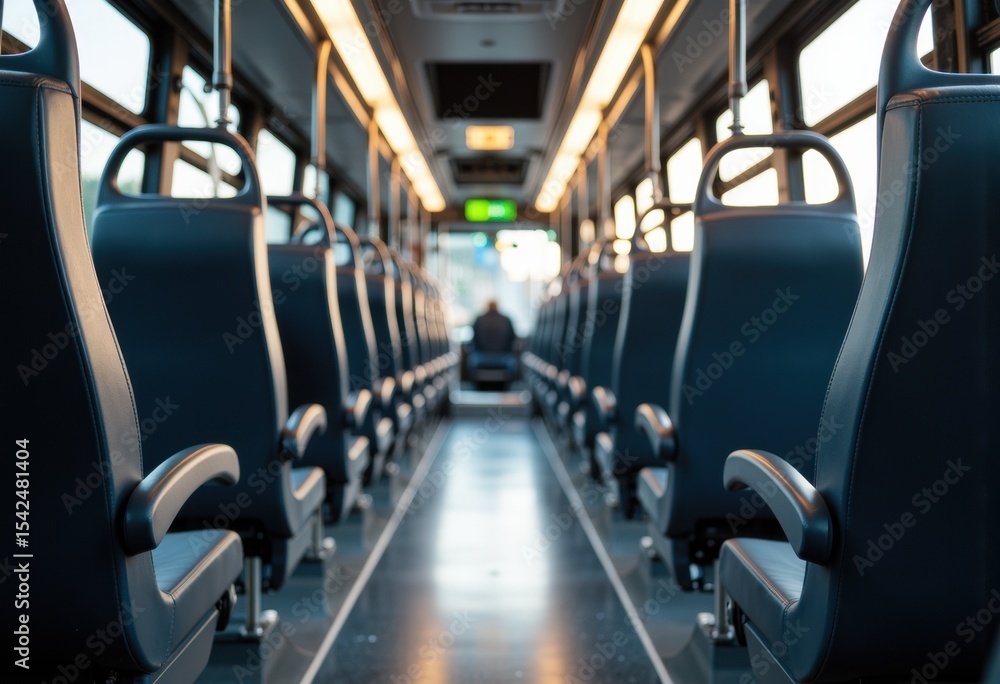Poster empty bus interior with rows of seats and soft lighting