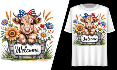 Obraz premium Welcome Cow, 4th of Julym USA Country Decor, T-Shirt Design.
