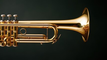 Naklejka premium An elegant, shiny gold trumpet captured with a focus on its polished curves and valves, symbolizing passion for music and the joy of performance in artistic expression.