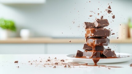 A mouthwatering image of stacked chocolate bars partially melted, inviting chocolate lovers to indulge in sweet temptation and experience pure delight.