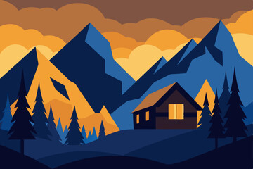 house in the mountains at night