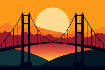 Obraz premium Golden Gate Bridge at sunset, a golden suspension bridge spanning the San Francisco Bay waters under a colorful sky