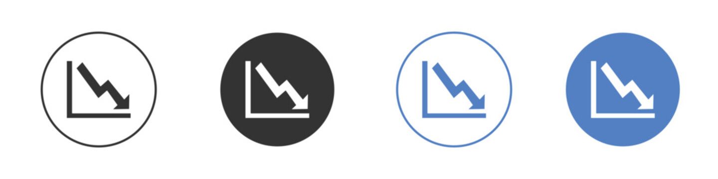 Arrow trend-down icon collection for app in black and blue colors