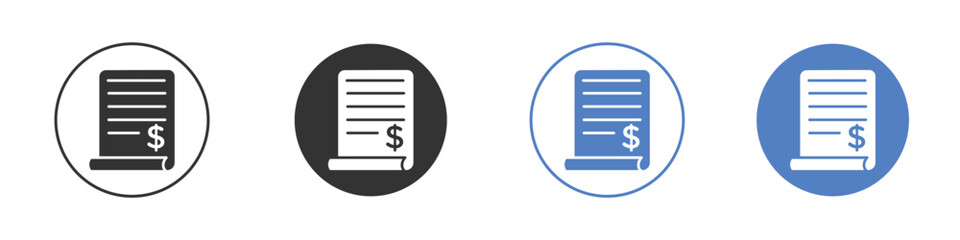 Bill icon collection for app in black and blue colors