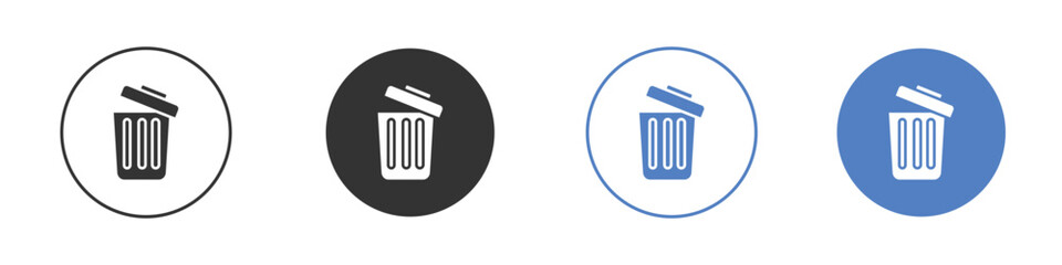 Bin icon collection for app in black and blue colors