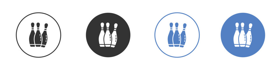 Fototapeta premium Bowling pins icon collection for app in black and blue colors