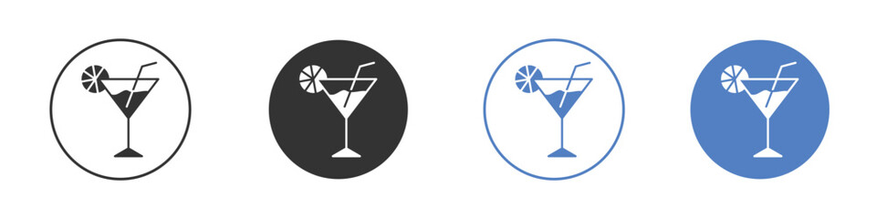 Citrus Martini glass icon collection for app in black and blue colors