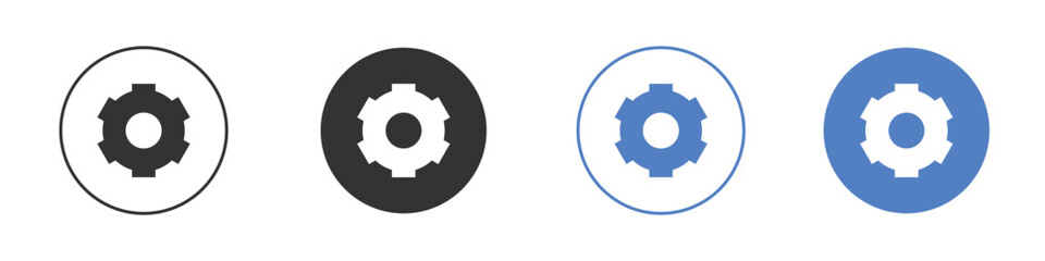 Cogwheel icon collection for app in black and blue colors