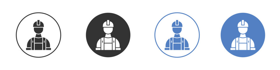 Construction worker icon collection for app in black and blue colors