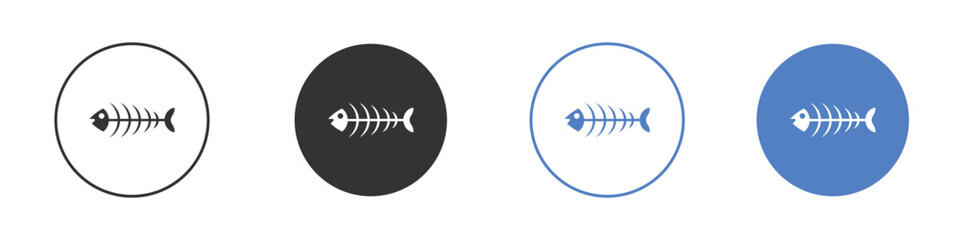 Fish bones icon collection for app in black and blue colors