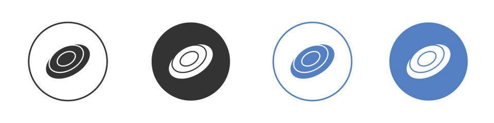 Flying disc icon collection for app in black and blue colors