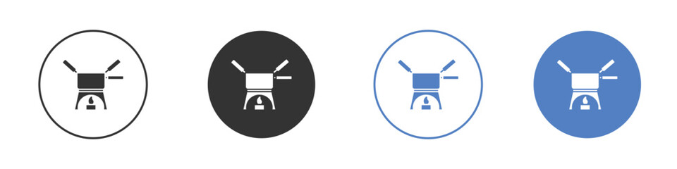 Fondue pot icon collection for app in black and blue colors