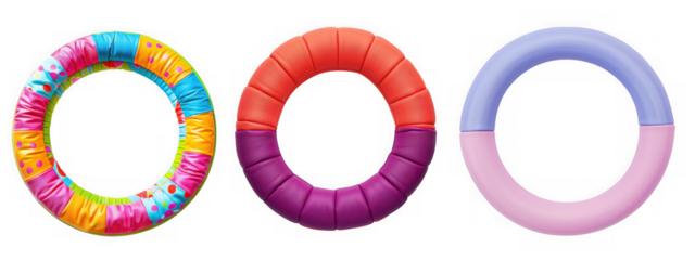 Colorful Hoopa Hola rings toy collection isolated on a transparent background