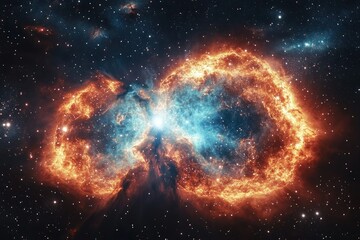 Fototapeta premium A beautiful nebula glows with orange and blue light, amidst a star-speckled canvas of the vast, captivating universe.