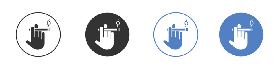 Hand holding cigarette icon collection for app in black and blue colors
