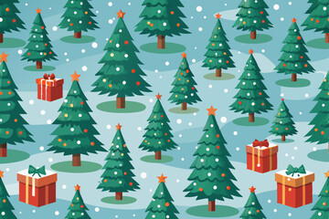 Fototapeta premium Christmas tree winter holiday illustration with snow and snowflake pattern