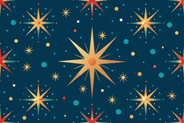 Seamless blue sky vector pattern with bright stars, perfect for Christmas or holiday celebration backdrop