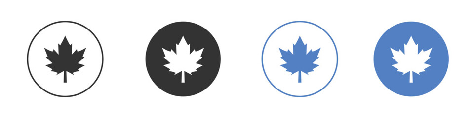 Maple leaf icon collection for app in black and blue colors