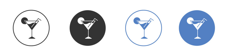Martini glass icon collection for app in black and blue colors