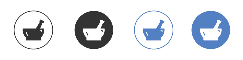 Mortar pestle icon collection for app in black and blue colors