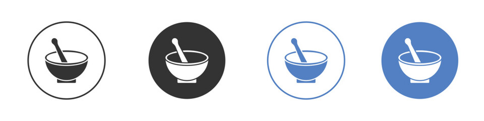 Mortar pestle icon collection for app in black and blue colors
