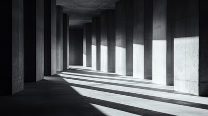 Concrete corridor bathed in sunlight
