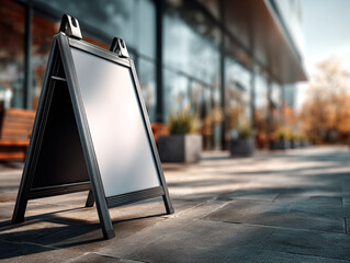 Outdoor Café Signboard with Empty Chalkboard on Sunny Day