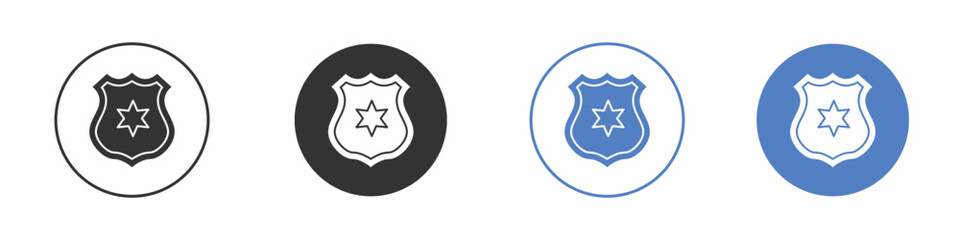 Police badge icon collection for app in black and blue colors