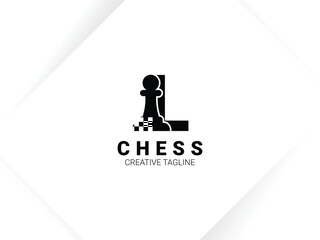 Fototapeta premium Simple letter L chess logo with pawn and chessboard symbol. Monogram logo template