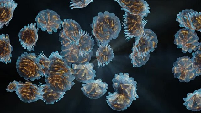 abstract technology motion background. rose flower concept with glowing moving seamless loop 3d animation. artistic classic flowers video background.4k
