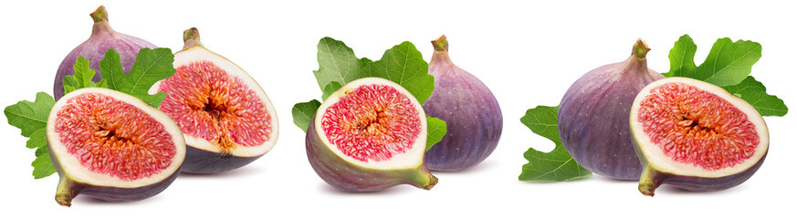collection of figs with leaves isolated on a white background
