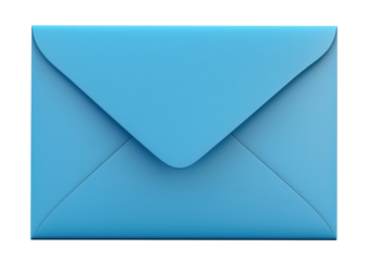 Blue envelope with closed flap on transparent background