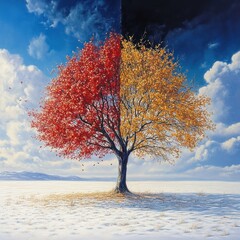 Autumn and Winter Tree Divided