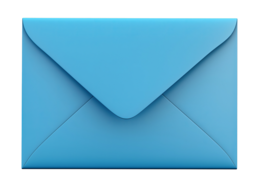Blue envelope with closed flap on transparent background