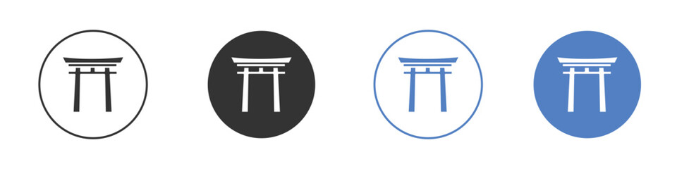 Torii gate icon collection for app in black and blue colors