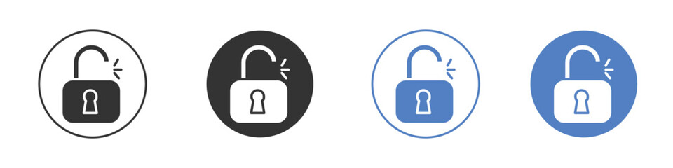 Unlock icon collection for app in black and blue colors