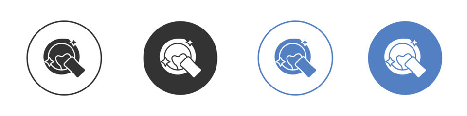 Washing dishes icon collection for app in black and blue colors