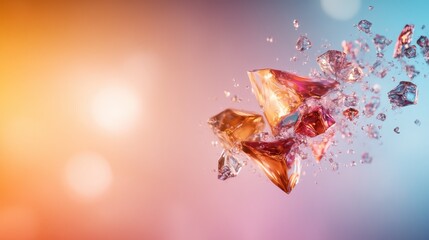 A mesmerizing display of colorful crystals bursting with light and energy, creating an abstract visual that captivates the viewer’s imagination and represents creativity.
