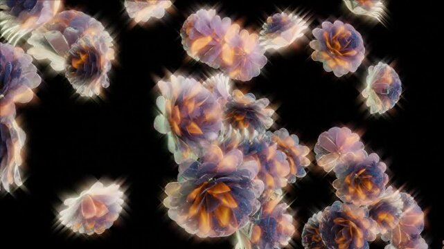 abstract technology motion background. rose flower concept with glowing moving seamless loop 3d animation. artistic classic flowers video background.4k
