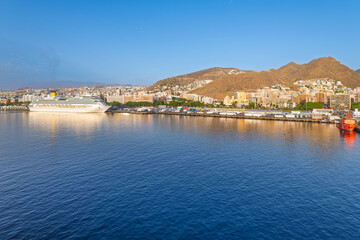 The main cruise port and cityscape at Santa Cruz de Tenerife, Spain, Canary Islands.