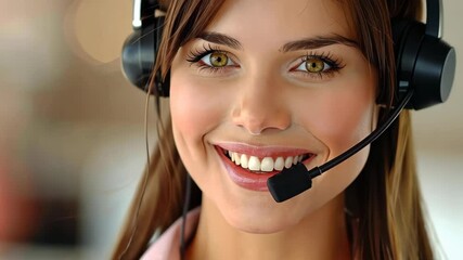 Radiant Customer Support: A warm smile illuminates the face of a customer support agent, the headset perfectly poised for seamless communication.