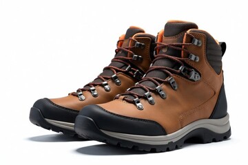 Pair of isolated hiking boots on white background , isolated, new