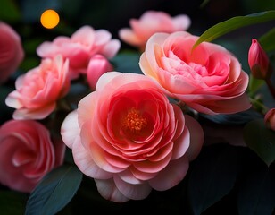 gorgeous tuberose begonia flower on dark background bouquet of pink roses large bouquet of red roses background of natural flowers in the garden