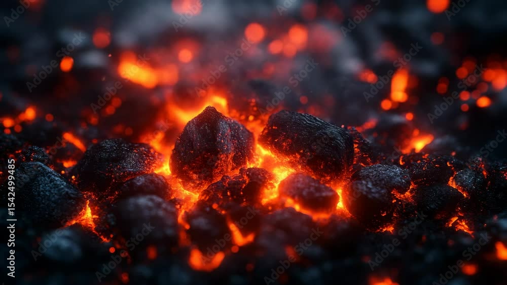 Poster glowing embers with intense red and orange hues, creating a fiery texture
