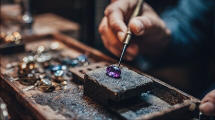 Close-up of a wax model being prepared for casting in a professional jewelry workshop