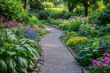 Decorative stone walkway with bright flowers